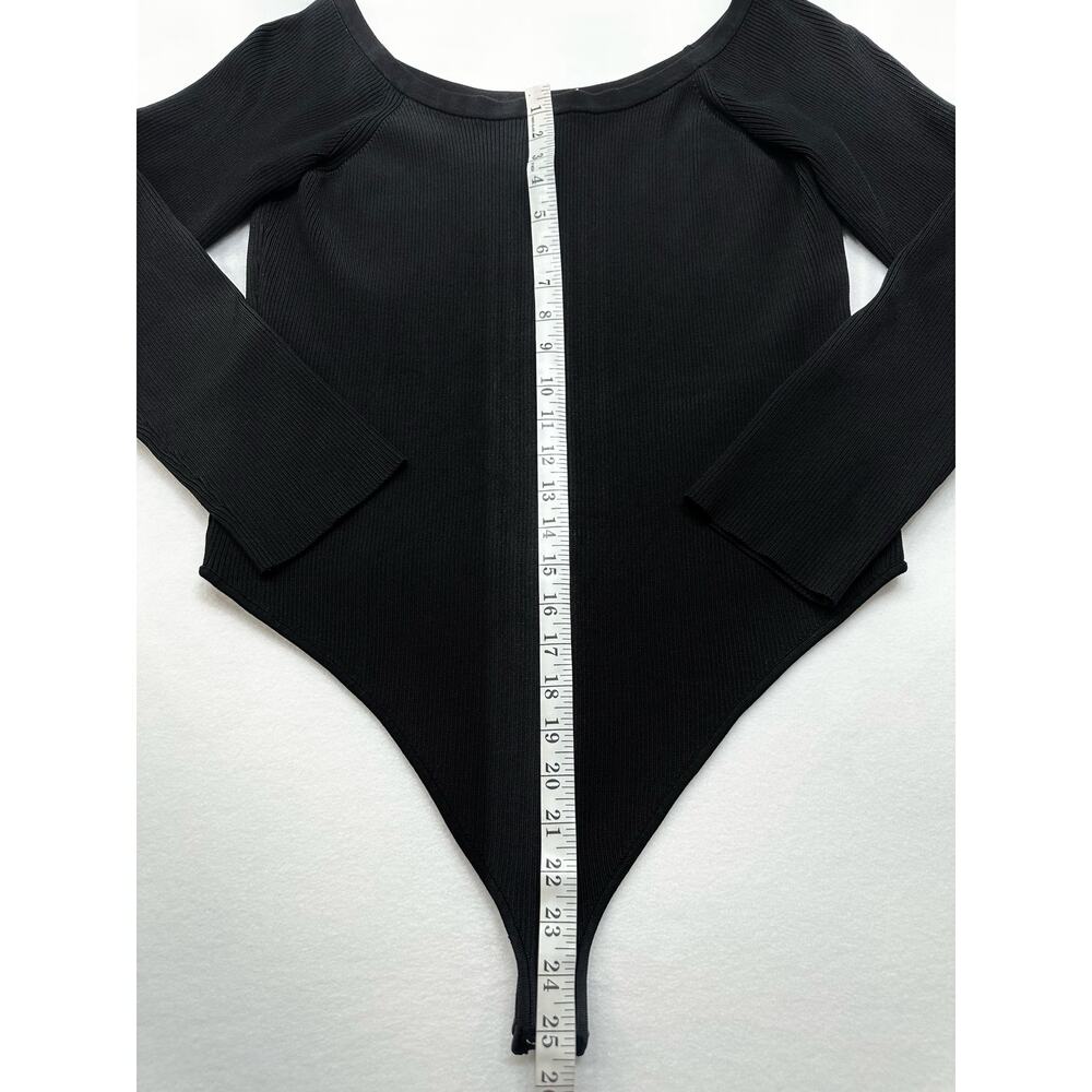 Good American Black Ribbed Long Sleeve Thong Bodysuit Size 7 - Picture 7 of 9